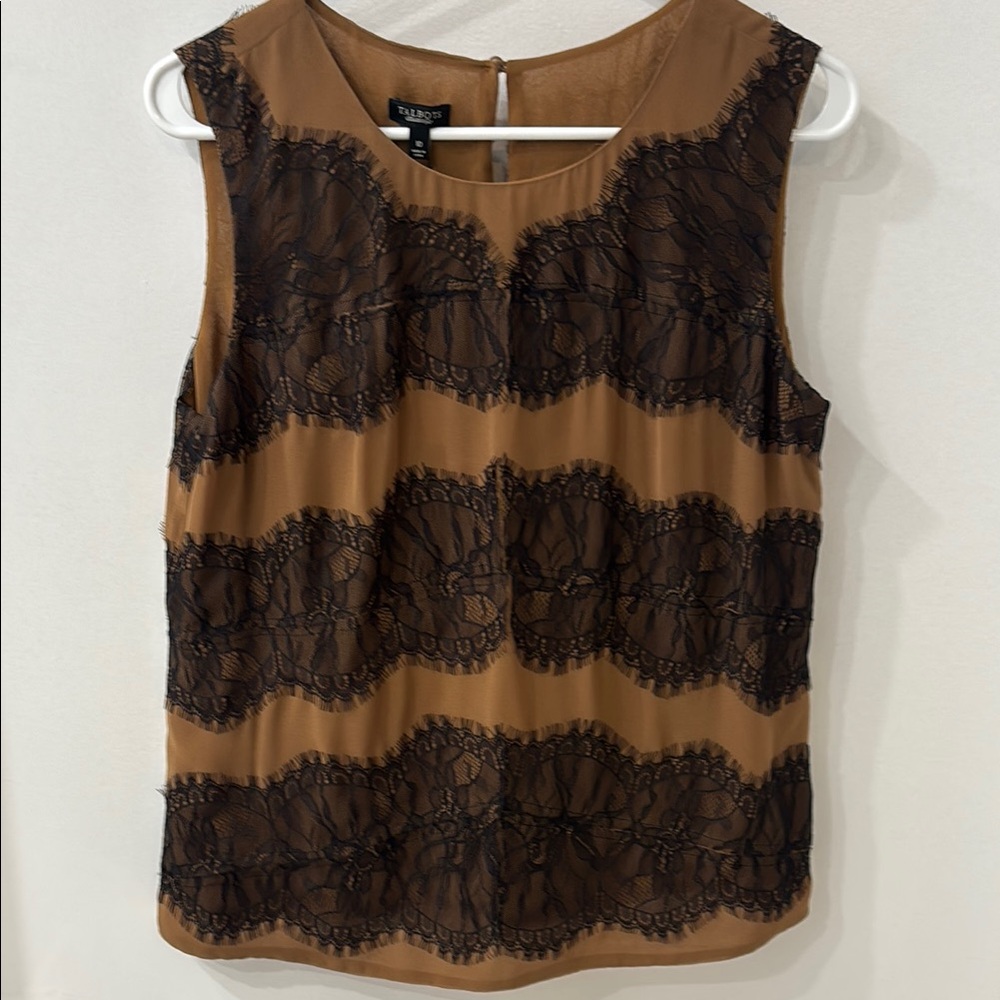 Talbots Brown and Black Lace Blouse New w Tags